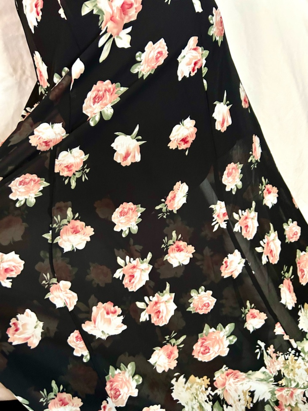 Lulus Black, Light Pink Floral Cross-Back Sheer Overlay Maxi Dress, Size S - Picture 7 of 15